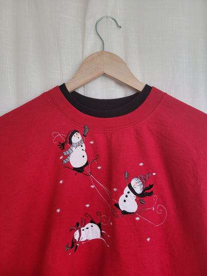 🎿 Slopeside Snowday - vintage crewneck sweater with skying snowmen - size XXL/XXXL