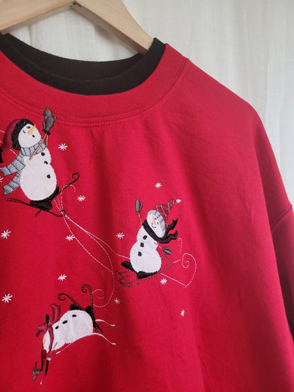 🎿 Slopeside Snowday - vintage crewneck sweater with skying snowmen - size XXL/XXXL
