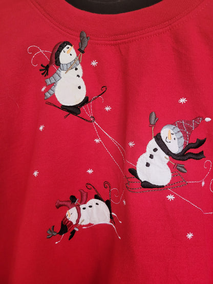 🎿 Slopeside Snowday - vintage crewneck sweater with skying snowmen - size XXL/XXXL