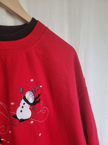 🎿 Slopeside Snowday - vintage crewneck sweater with skying snowmen - size XXL/XXXL