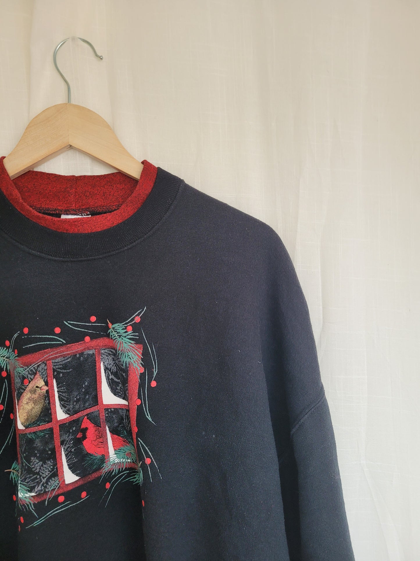 🪟 Snowy Window Watchers - vintage crewneck sweater with printed snowy image - size XL