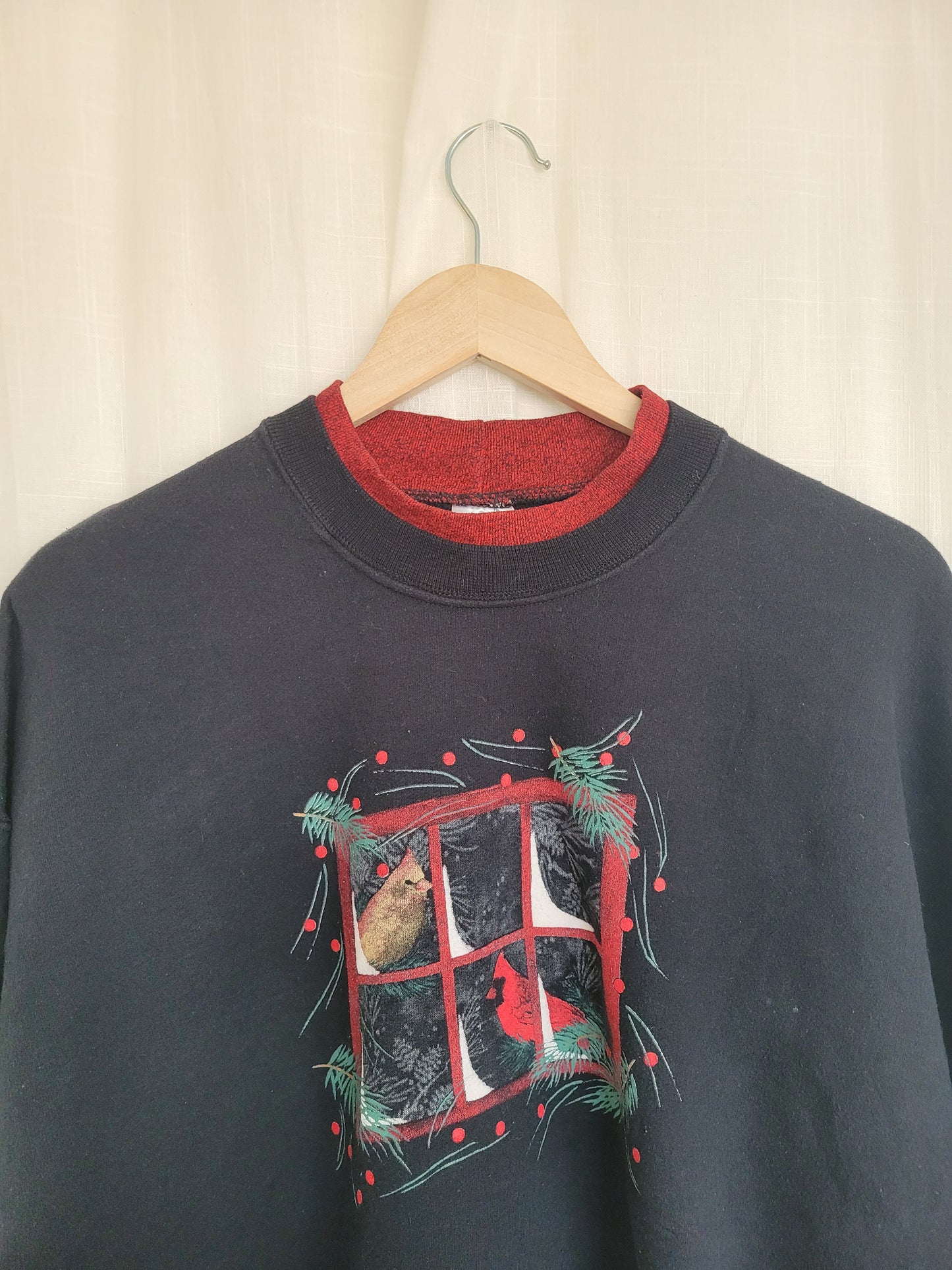 🪟 Snowy Window Watchers - vintage crewneck sweater with printed snowy image - size XL