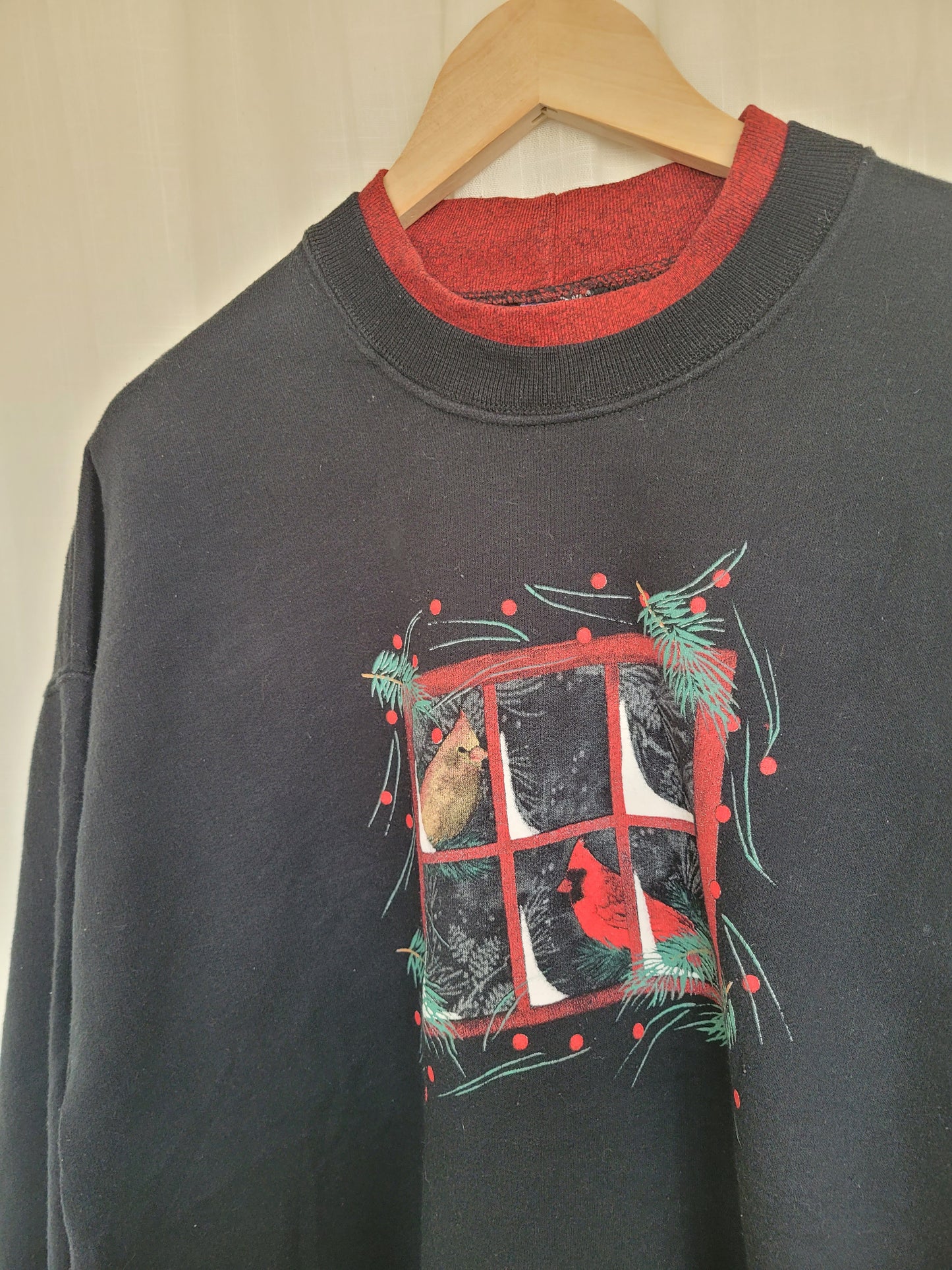 🪟 Snowy Window Watchers - vintage crewneck sweater with printed snowy image - size XL