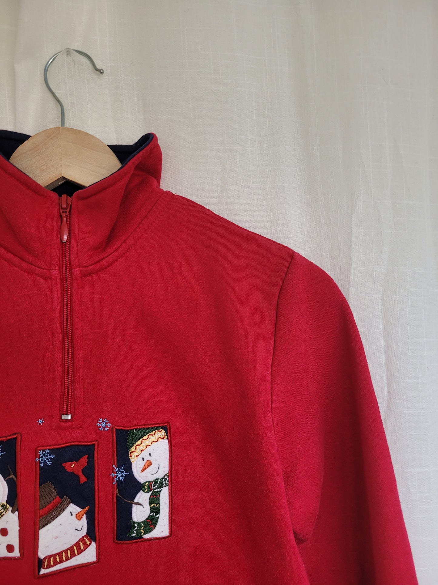 ❄️ Frosty Trio - vintage crewneck with zipper and embroidered snowmen - size S