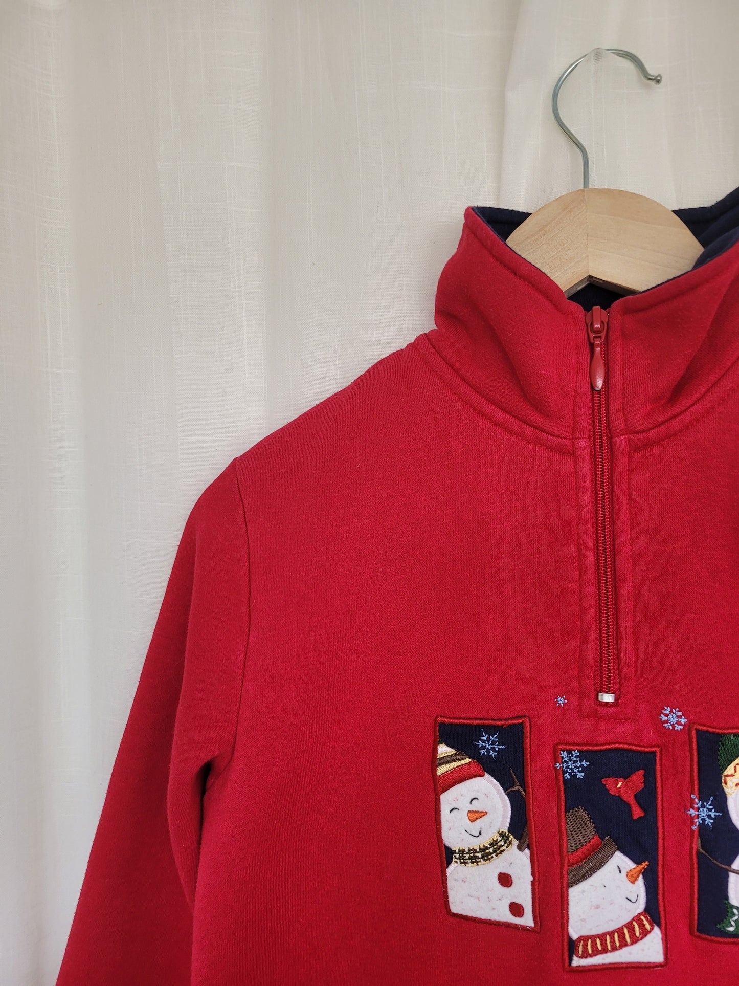 ❄️ Frosty Trio - vintage crewneck with zipper and embroidered snowmen - size S