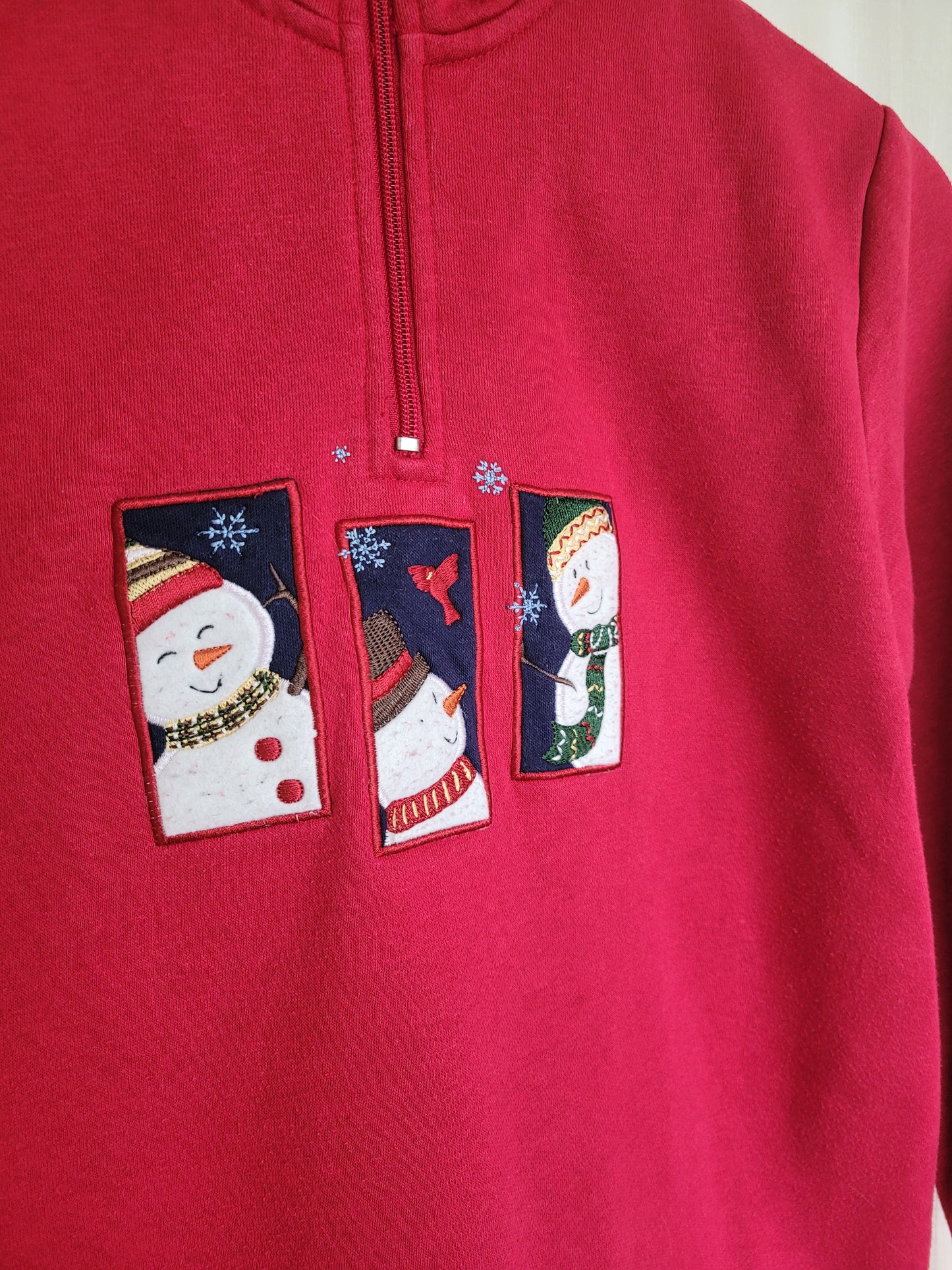 ❄️ Frosty Trio - vintage crewneck with zipper and embroidered snowmen - size S