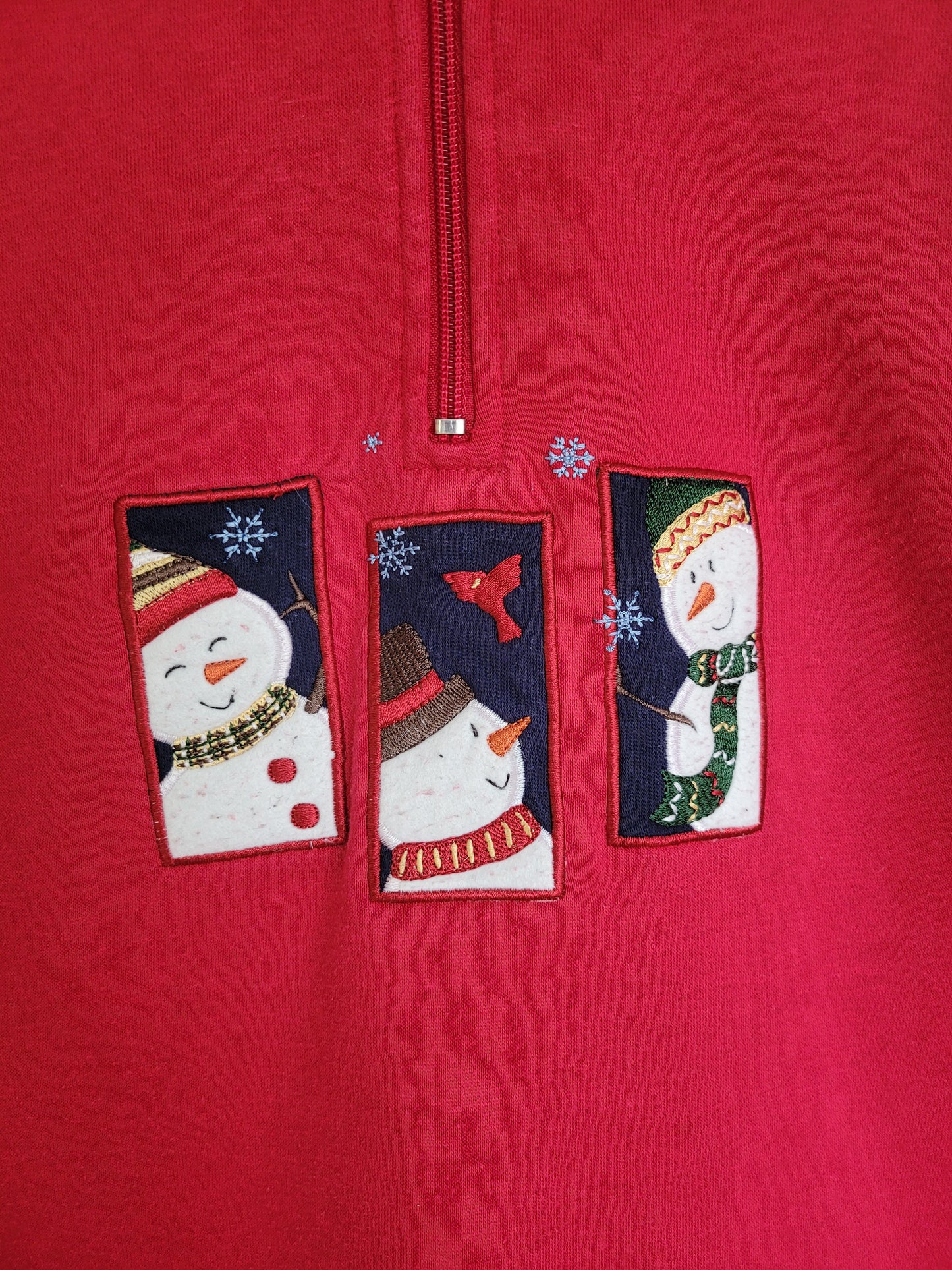 ❄️ Frosty Trio - vintage crewneck with zipper and embroidered snowmen - size S