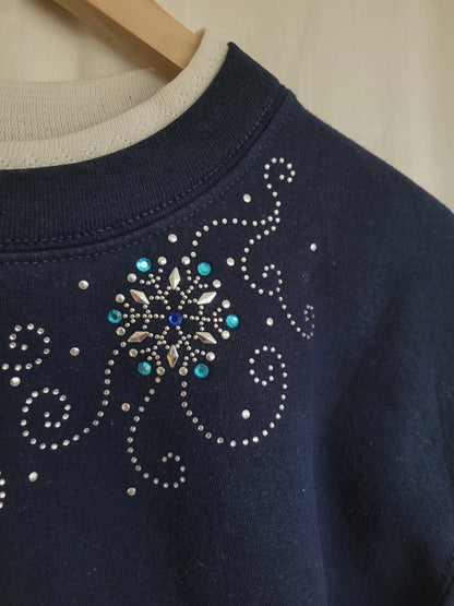 ❄️ Blue Frost Gems - vintage dark blue crewneck sweater with snowflakes - size L