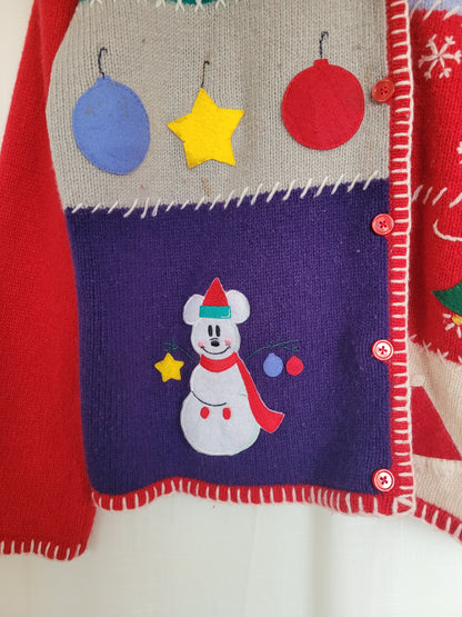 ✨ Mickey’s Snowday - vintage knitted Mickey Mouse snowman cardigan - size XL