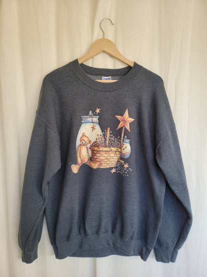 ✨ Twinkle Little Star - vintage crewneck sweater with rustic print - size L/XL
