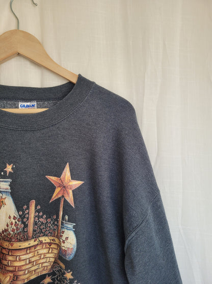 ✨ Twinkle Little Star - vintage crewneck sweater with rustic print - size L/XL