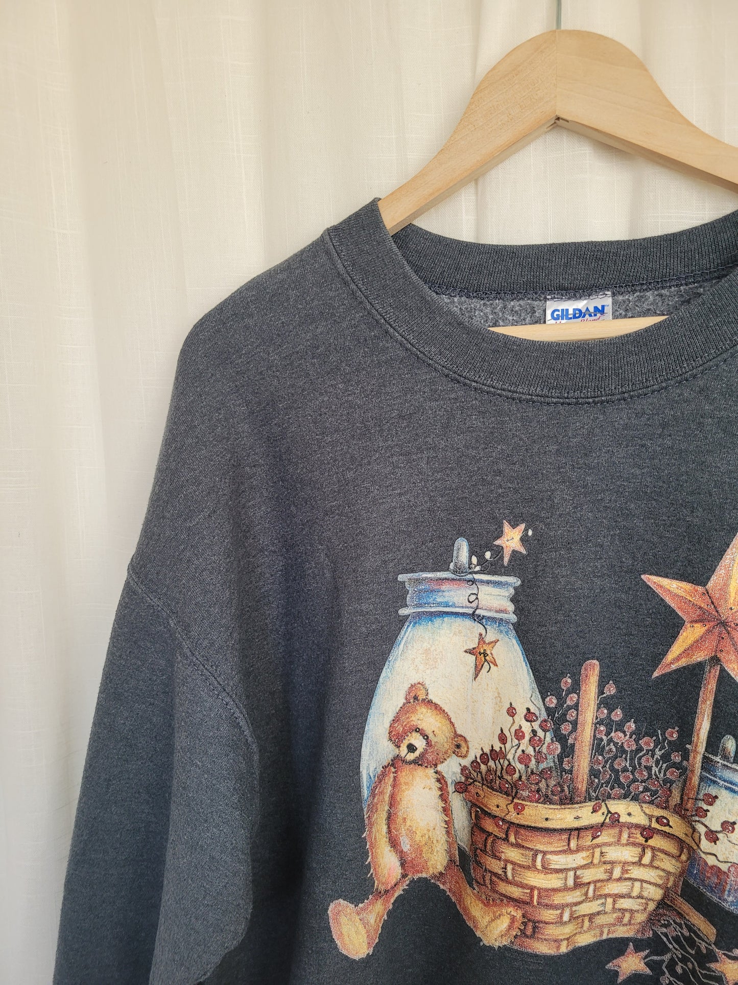 ✨ Twinkle Little Star - vintage crewneck sweater with rustic print - size L/XL