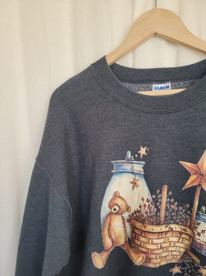 ✨ Twinkle Little Star - vintage crewneck sweater with rustic print - size L/XL
