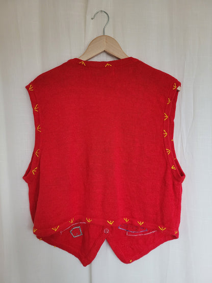 🎅 Sparkle & Santa Cheer - vintage knitted vest with beaded Christmas images - size M/L