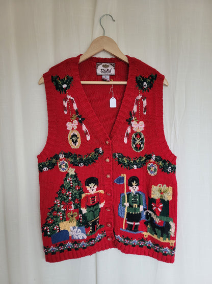 ✨ The Little Christmas Guards - vintage knitted vest with Christmas images - size L
