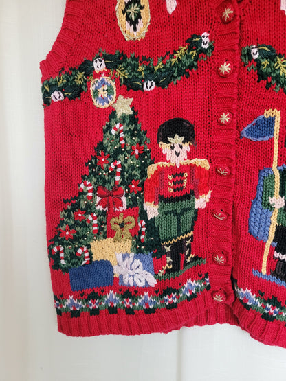 ✨ The Little Christmas Guards - vintage knitted vest with Christmas images - size L