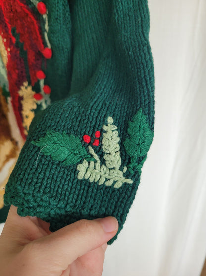 ✨ The Berry Bear’s Christmas Tale - vintage knitted sweater with teddy bear and red bow - size L
