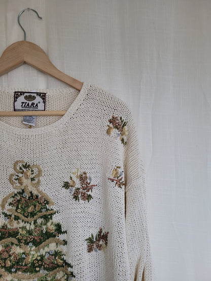 🎶 O Christmas Tree, O Christmas Tree - vintage knitted Christmas sweater with Christmas tree - size L/XL