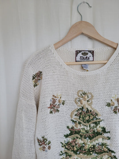 🎶 O Christmas Tree, O Christmas Tree - vintage knitted Christmas sweater with Christmas tree - size L/XL
