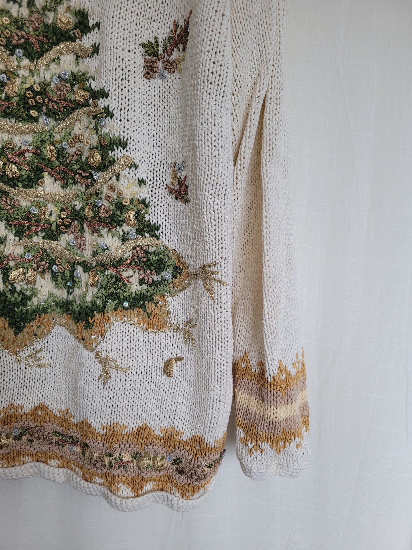 🎶 O Christmas Tree, O Christmas Tree - vintage knitted Christmas sweater with Christmas tree - size L/XL