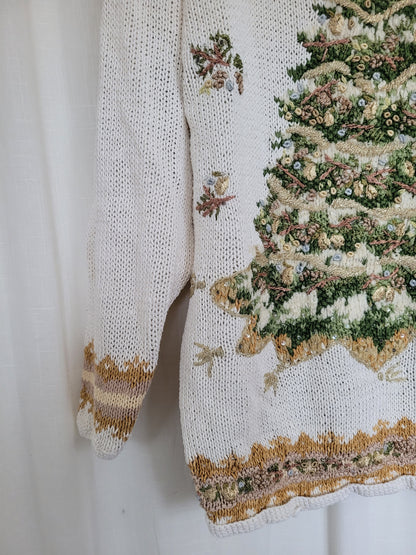 🎶 O Christmas Tree, O Christmas Tree - vintage knitted Christmas sweater with Christmas tree - size L/XL