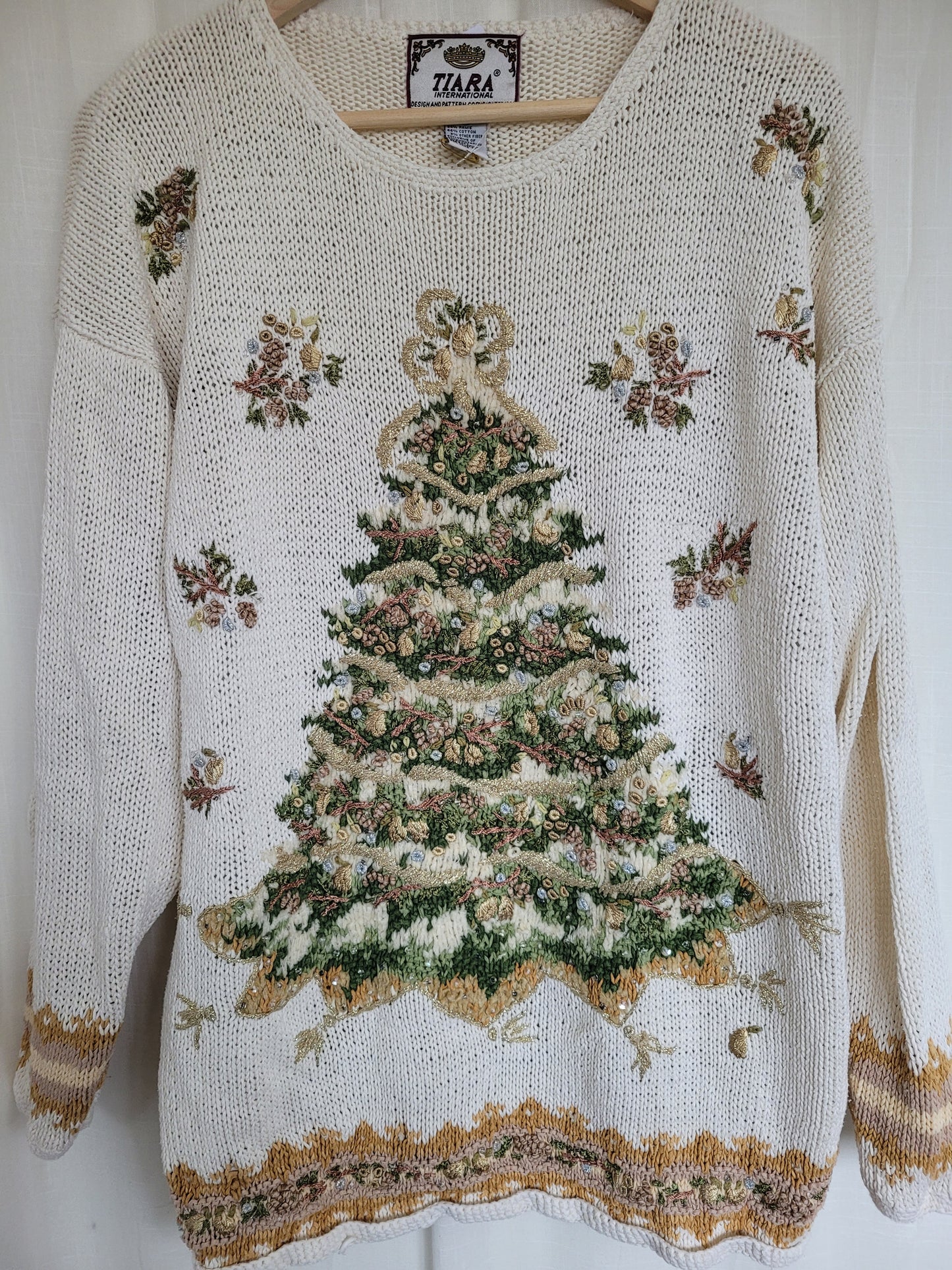 🎶 O Christmas Tree, O Christmas Tree - vintage knitted Christmas sweater with Christmas tree - size L/XL