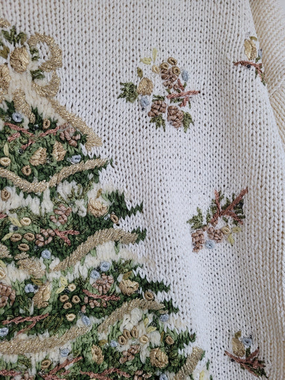🎶 O Christmas Tree, O Christmas Tree - vintage knitted Christmas sweater with Christmas tree - size L/XL
