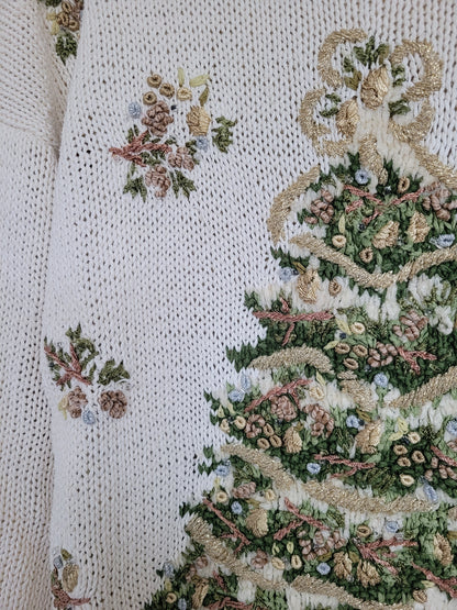 🎶 O Christmas Tree, O Christmas Tree - vintage knitted Christmas sweater with Christmas tree - size L/XL