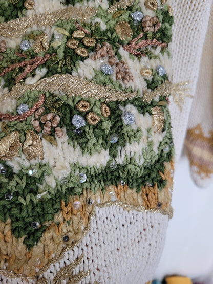 🎶 O Christmas Tree, O Christmas Tree - vintage knitted Christmas sweater with Christmas tree - size L/XL