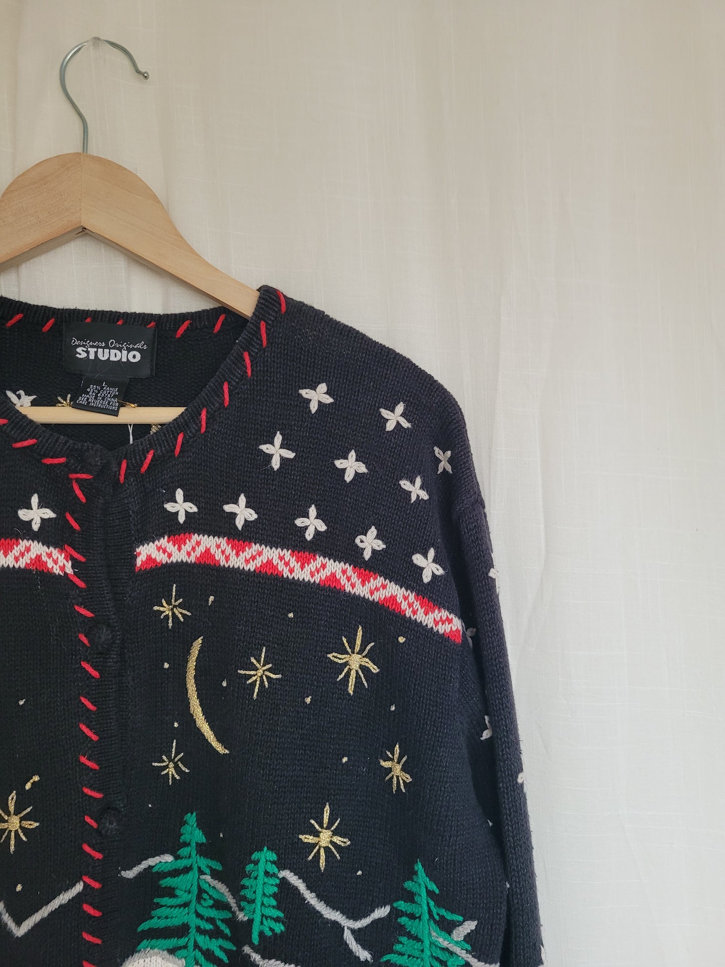 ✨ Starlit Sleigh Ride - vintage knitted cardigan with reindeer - size L