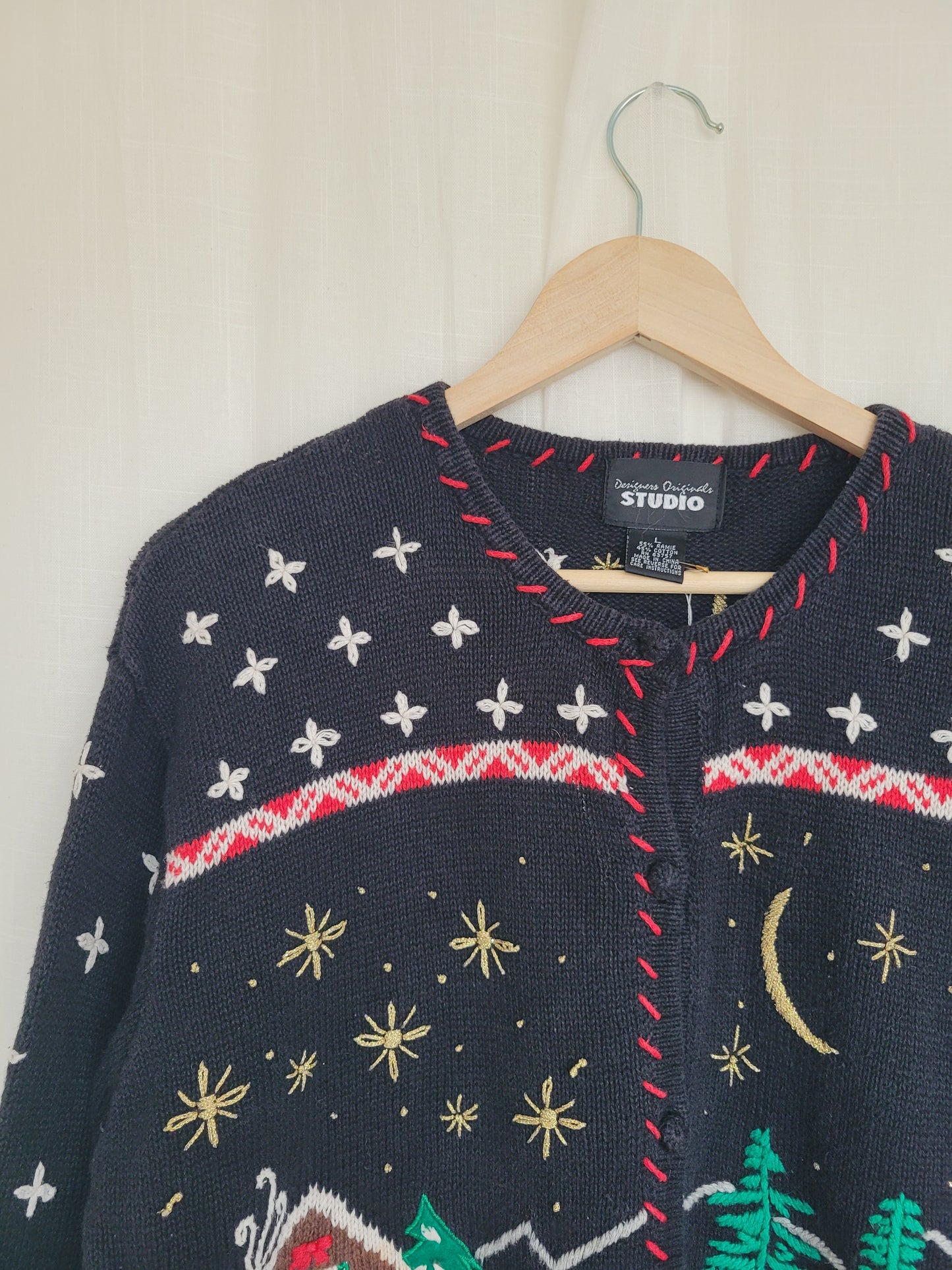 ✨ Starlit Sleigh Ride - vintage knitted cardigan with reindeer - size L