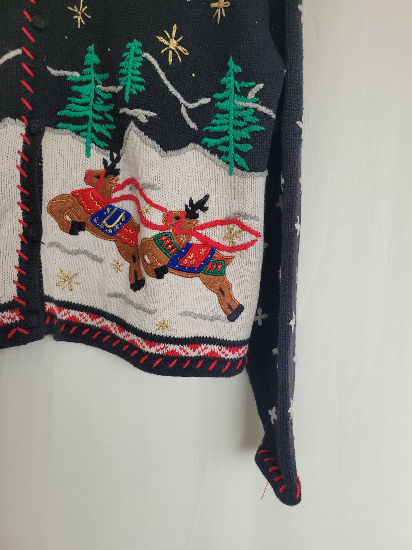 ✨ Starlit Sleigh Ride - vintage knitted cardigan with reindeer - size L