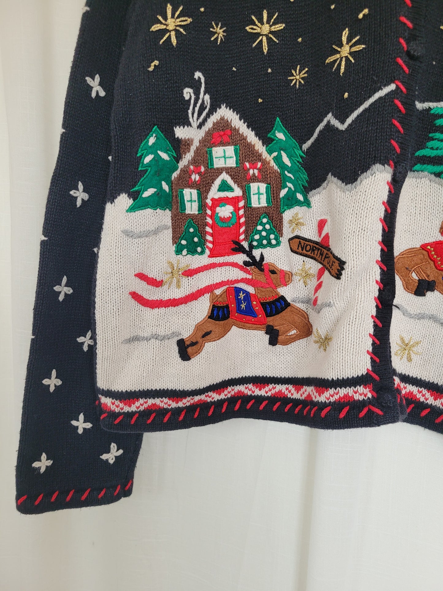 ✨ Starlit Sleigh Ride - vintage knitted cardigan with reindeer - size L