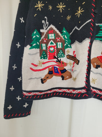 ✨ Starlit Sleigh Ride - vintage knitted cardigan with reindeer - size L