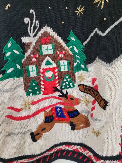 ✨ Starlit Sleigh Ride - vintage knitted cardigan with reindeer - size L