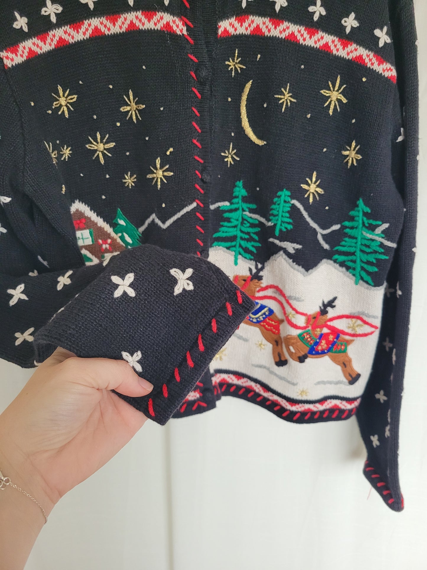 ✨ Starlit Sleigh Ride - vintage knitted cardigan with reindeer - size L