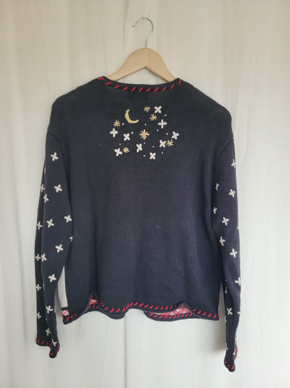 ✨ Starlit Sleigh Ride - vintage knitted cardigan with reindeer - size L
