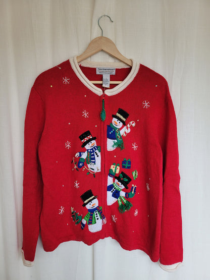 ☃️ Peek-A-Snow! - vintage knitted cardigan with snowmen along the zipper - size M/L