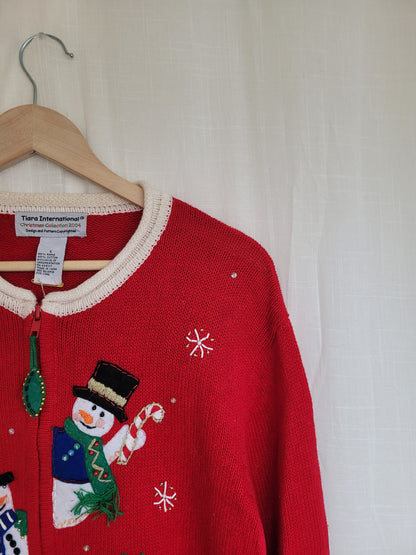 ☃️ Peek-A-Snow! - vintage knitted cardigan with snowmen along the zipper - size M/L