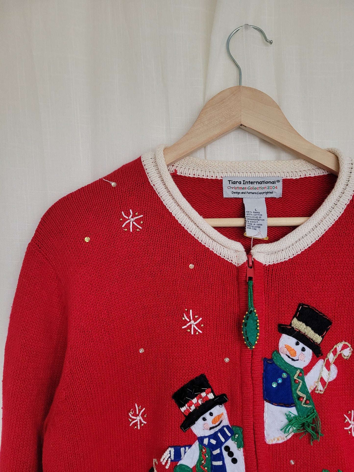 ☃️ Peek-A-Snow! - vintage knitted cardigan with snowmen along the zipper - size M/L