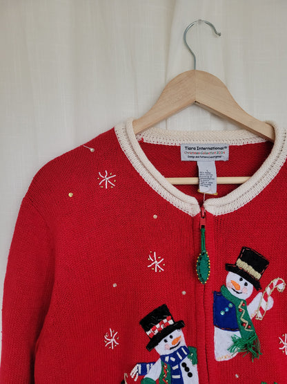 ☃️ Peek-A-Snow! - vintage knitted cardigan with snowmen along the zipper - size M/L