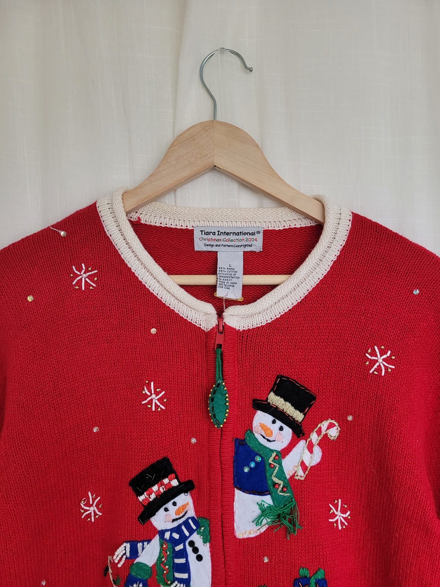☃️ Peek-A-Snow! - vintage knitted cardigan with snowmen along the zipper - size M/L