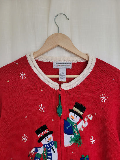 ☃️ Peek-A-Snow! - vintage knitted cardigan with snowmen along the zipper - size M/L