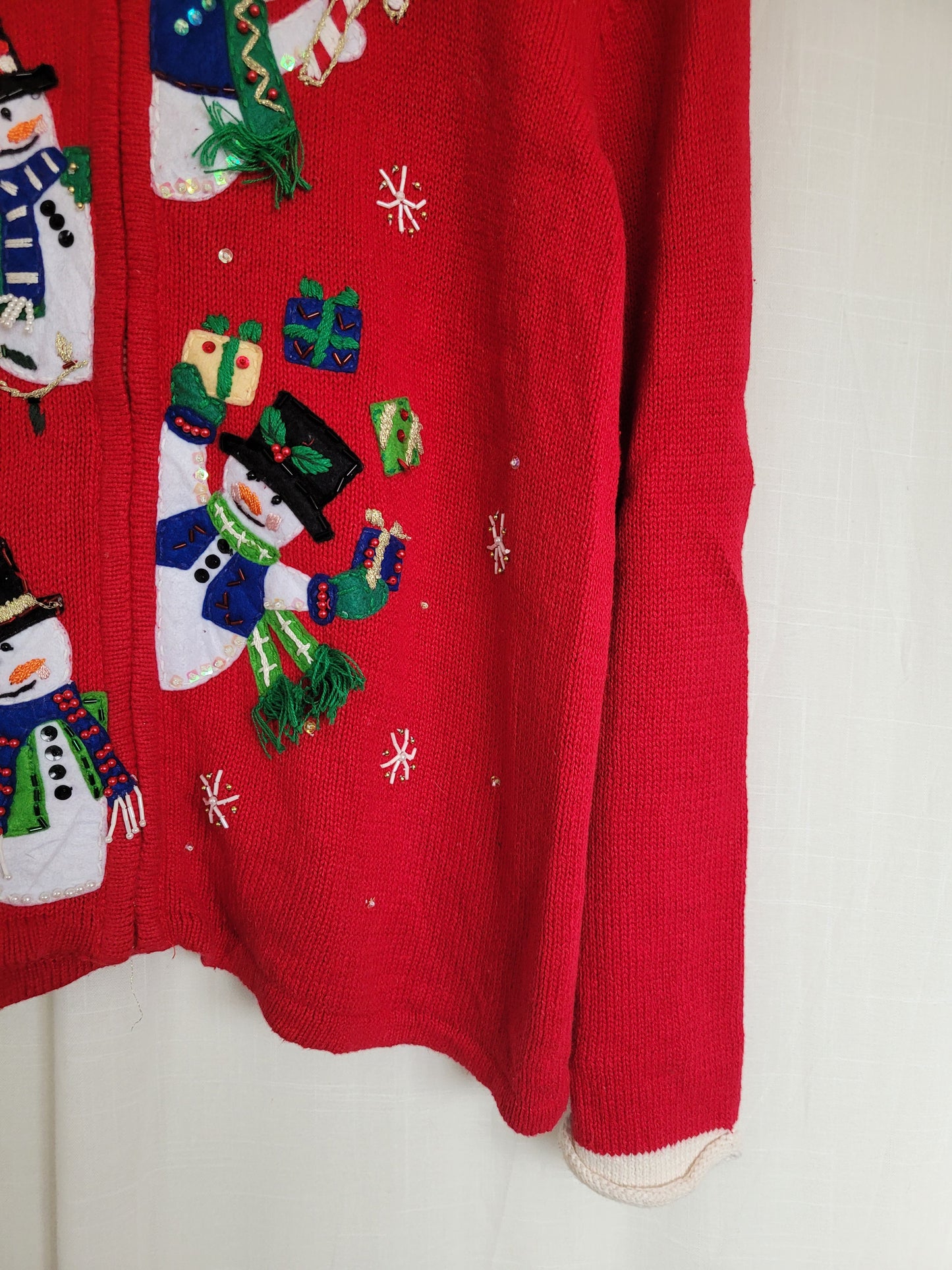☃️ Peek-A-Snow! - vintage knitted cardigan with snowmen along the zipper - size M/L