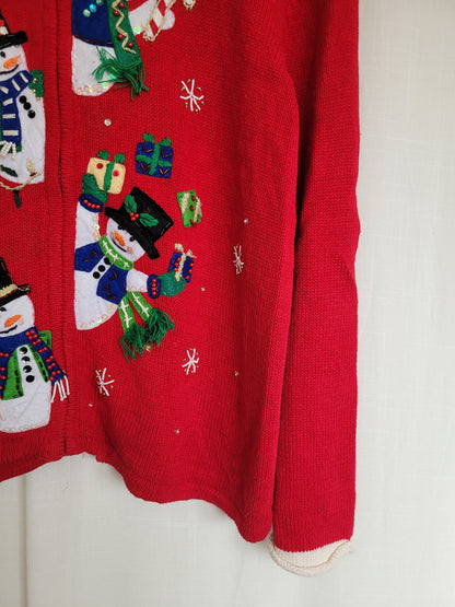 ☃️ Peek-A-Snow! - vintage knitted cardigan with snowmen along the zipper - size M/L