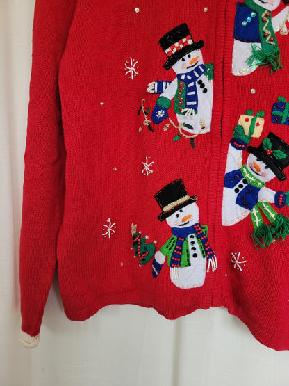 ☃️ Peek-A-Snow! - vintage knitted cardigan with snowmen along the zipper - size M/L