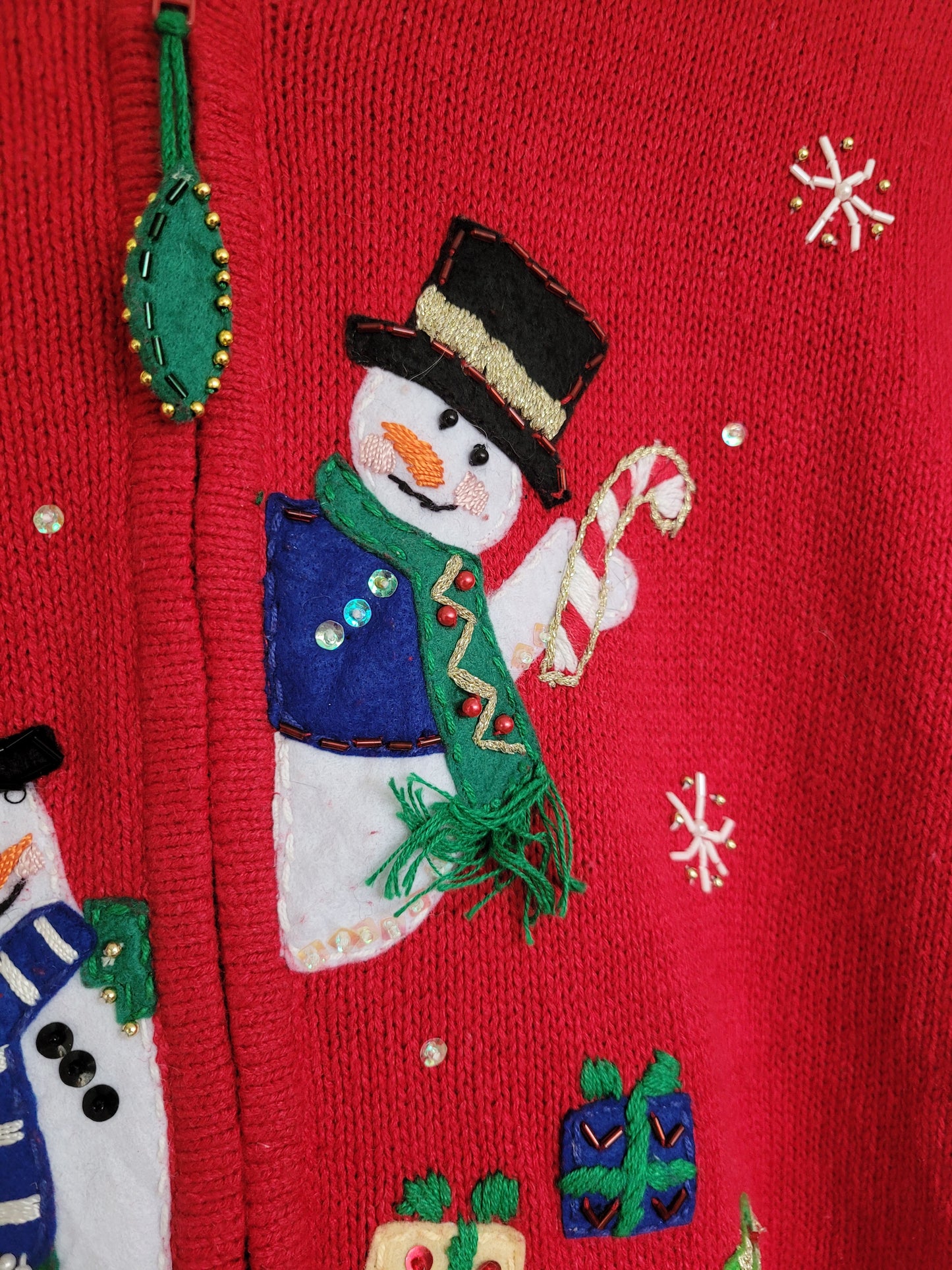 ☃️ Peek-A-Snow! - vintage knitted cardigan with snowmen along the zipper - size M/L