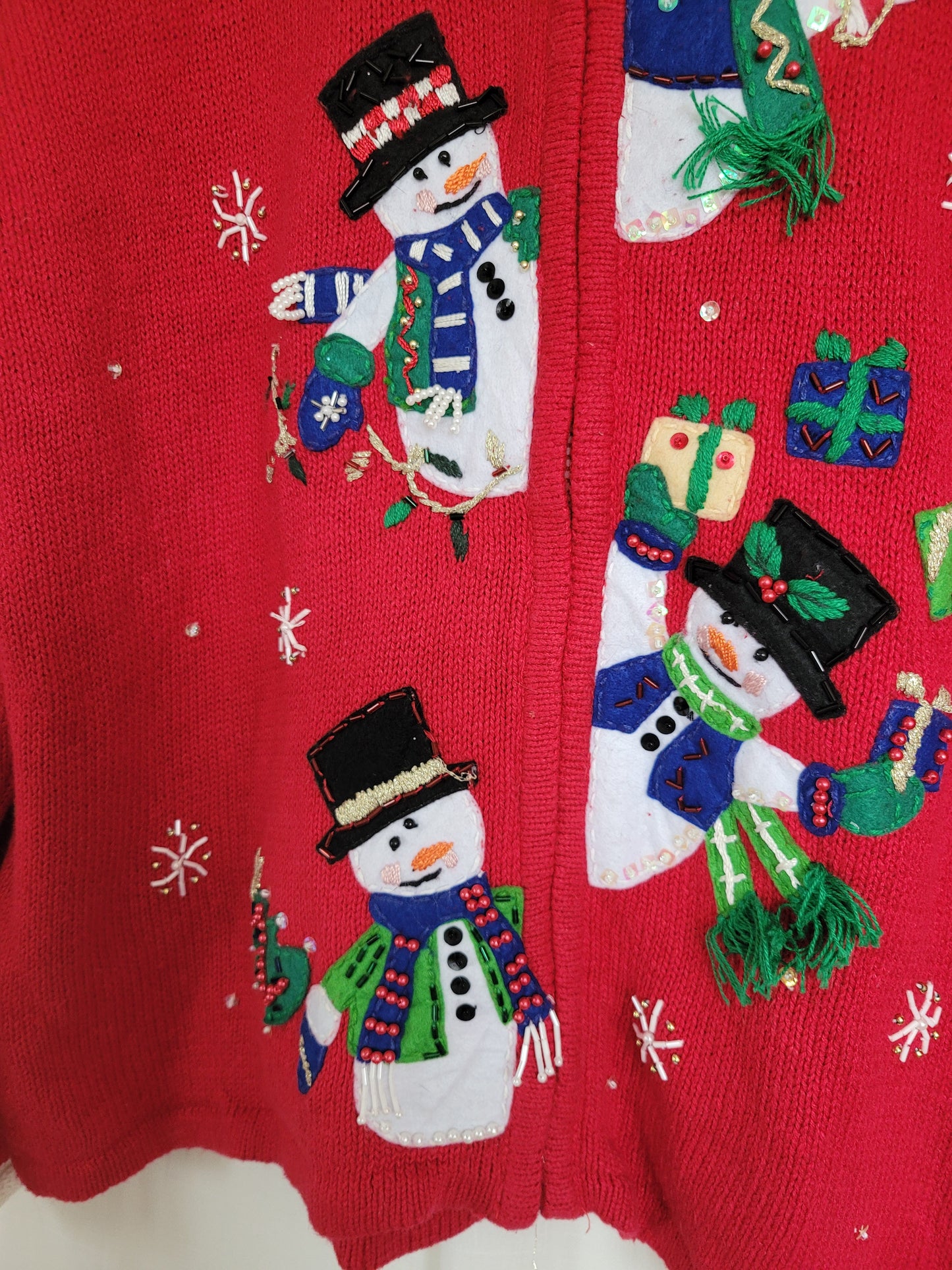 ☃️ Peek-A-Snow! - vintage knitted cardigan with snowmen along the zipper - size M/L