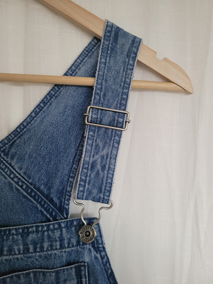 🌲 Winter Woodland - vintage denim dungarees with cozy winter image - size L