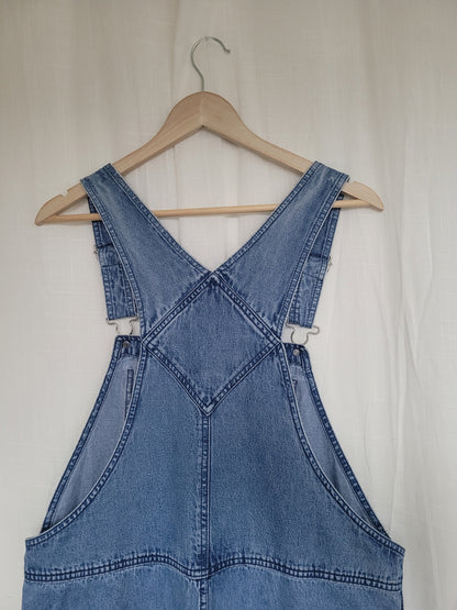 🌲 Winter Woodland - vintage denim dungarees with cozy winter image - size L